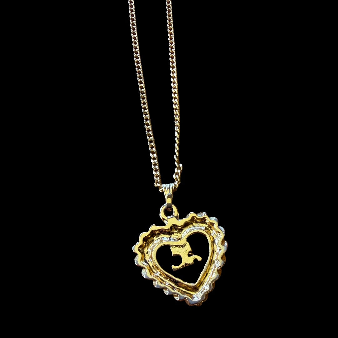 Courrèges Gold Tone Heart Logo Pendant Necklace — vintage 1990s Courrèges jewellery in gold, silver