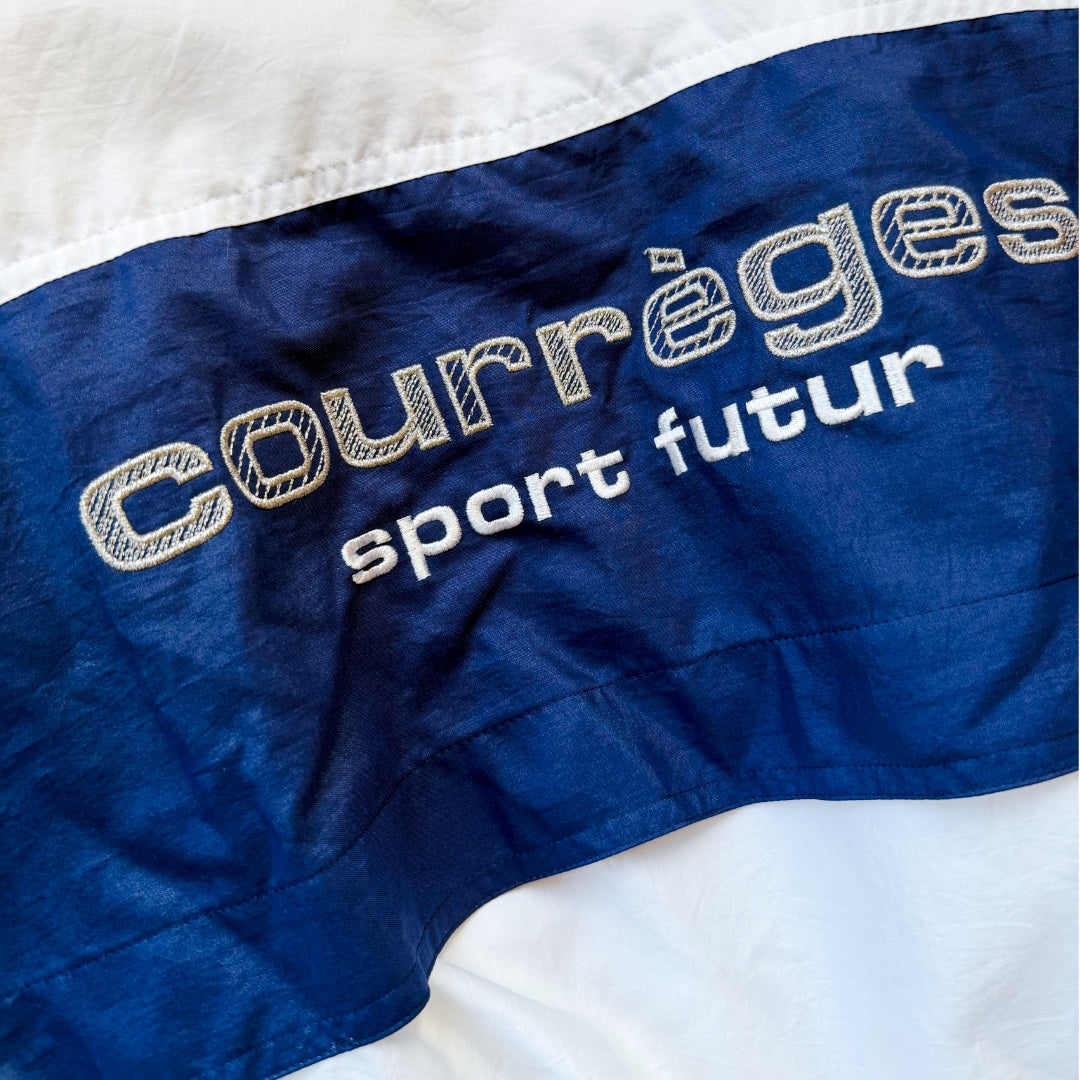 1990s Courrèges Sport Futur White and Blue Color Block Track Jacket — vintage 1990s Courrèges jacket in white, blue