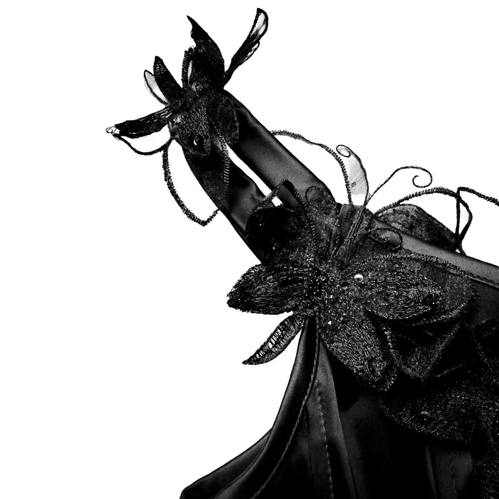 Nicole Bakti Black Satin Butterfly Appliqué Corset Top — vintage 2000s Nicole Bakti top in black