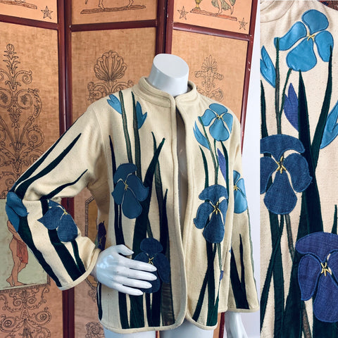 Reversible Art to Wear Appliqué Flower and Lotus Jacket