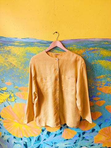 Giorgio Armani Mustard Linen Button Up Blouse. Sold exclusively at Empress Vintage in Berkeley, CA.