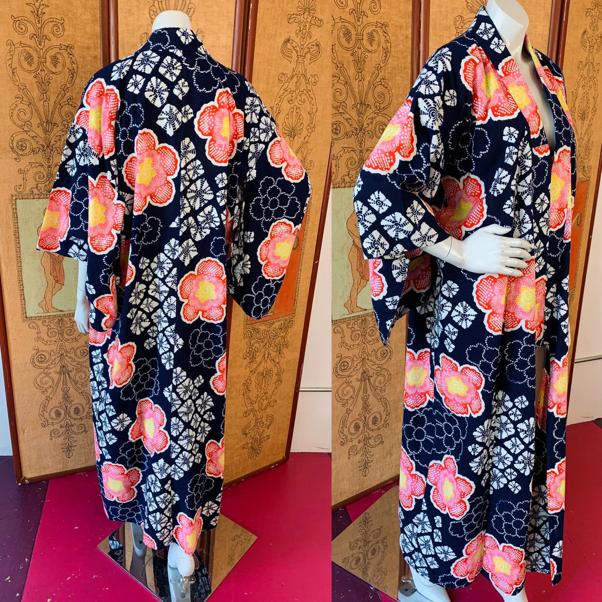 Dreamy Cotton Yukata Indigo Kimono Robe — vintage outerwear in blue