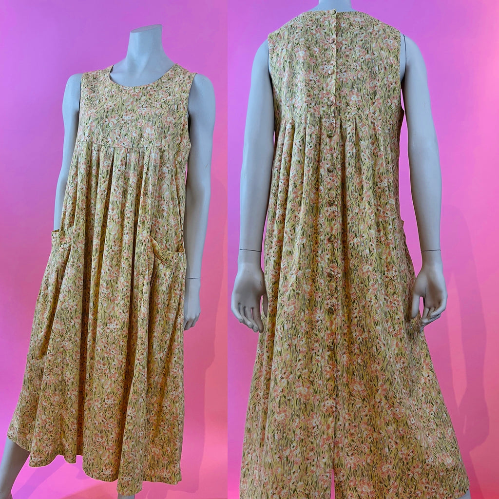 Laura Ashley Pink & Yellow Floral Button Up Maxi Dress — vintage Laura Ashley dress in pink, yellow
