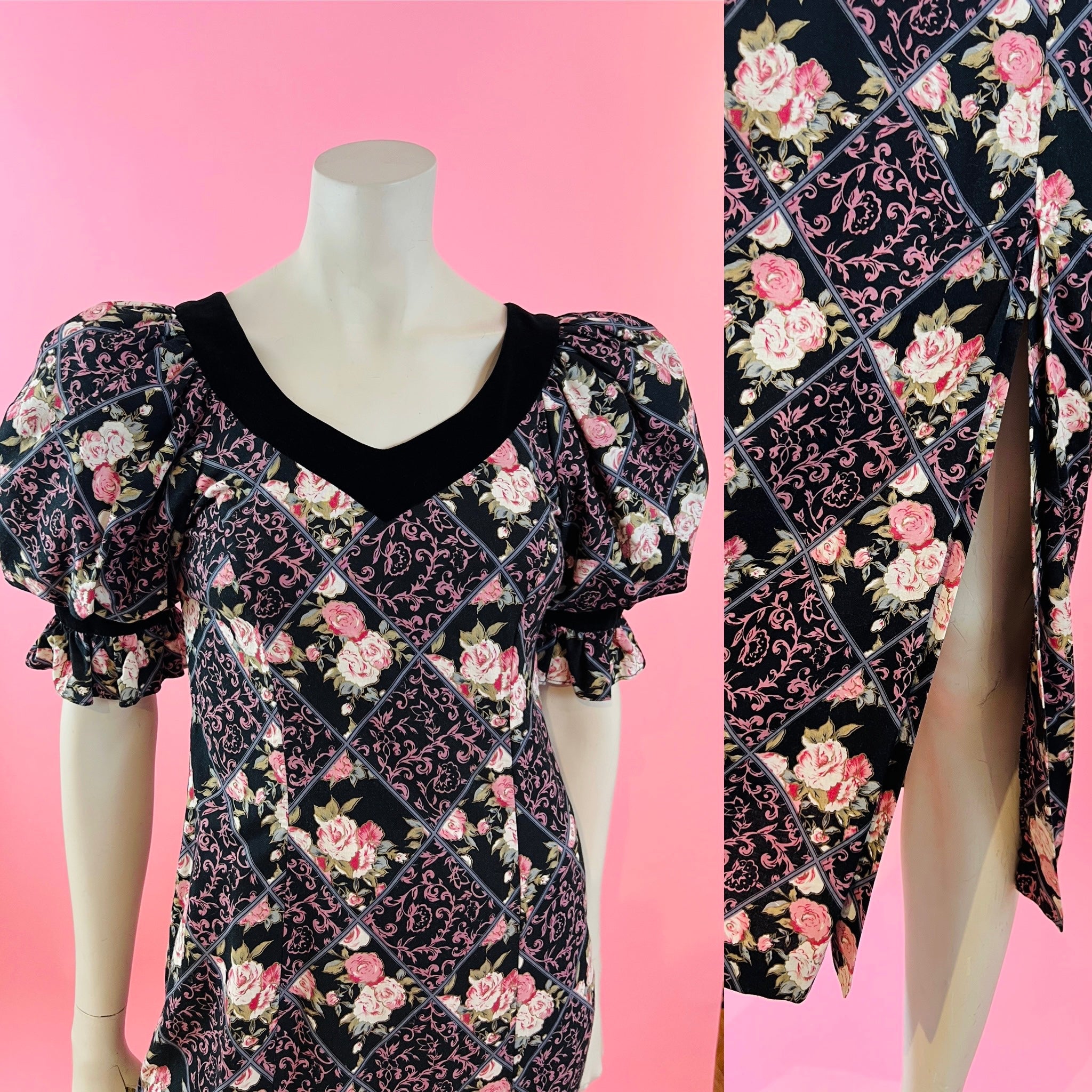 Liberty House Puff Sleeve Romantic Rose Print Dress — vintage 1970s Sun Babies for Liberty House dress in pink
