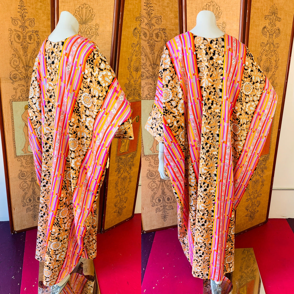 Pink Floral & Striped Deadstock 1970s Caftan — vintage 1970s caftan in pink