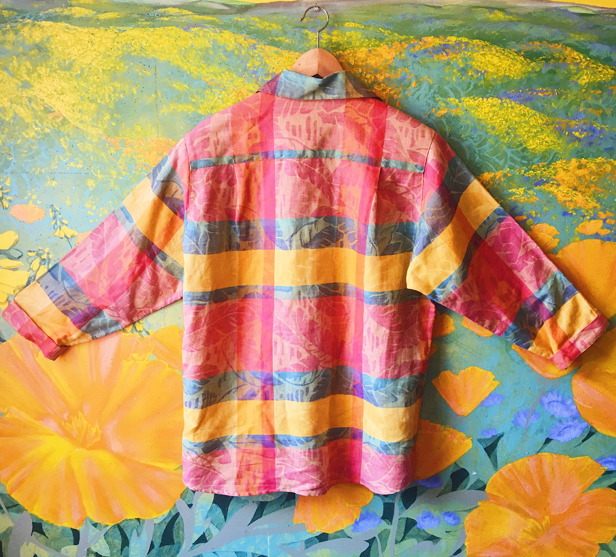 Vibrant Multi-Color Madras Checkered Button Down Blouse by Dior