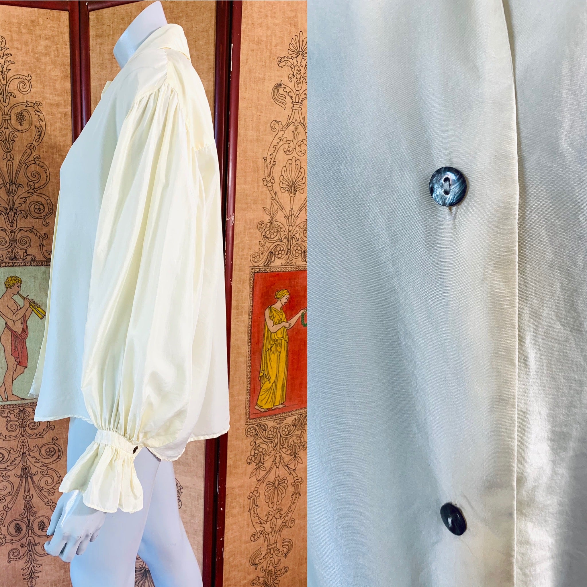 90s Express Poet Sleeve Button Up Silk Blouse — vintage 1990s top