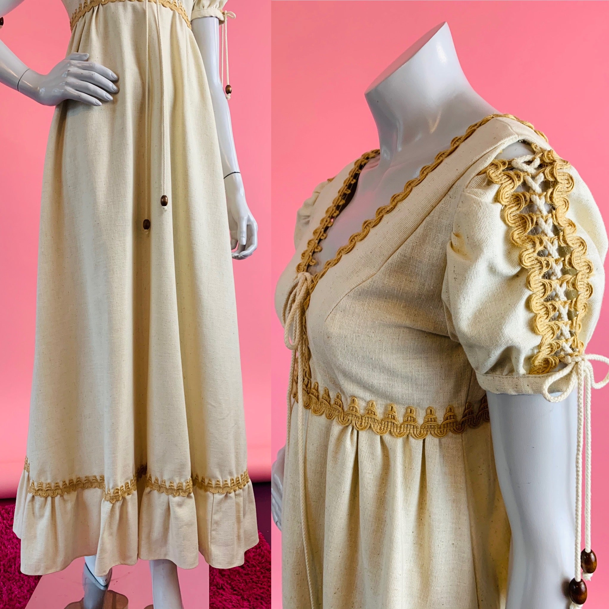1970s Gunne Sax dream dress with lace up bodice and sleeves!  Buy online now or by request in the Berkeley boutique.  California vintage at its finest.