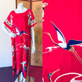 Magenta Rayon Bird Print Caftan w/ Pockets — vintage caftan in pink
