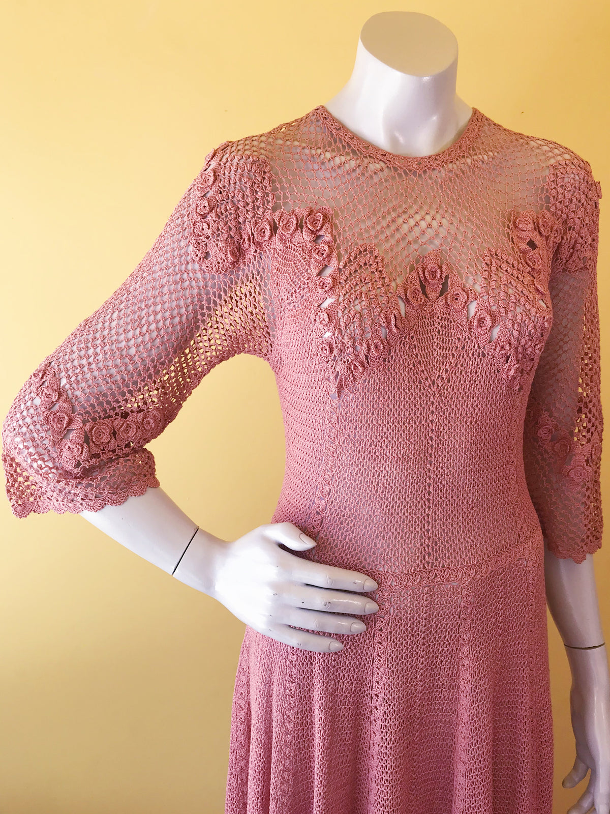 SOLD Angelic Mauve Pink Lace Maxi Dress — vintage dress in pink