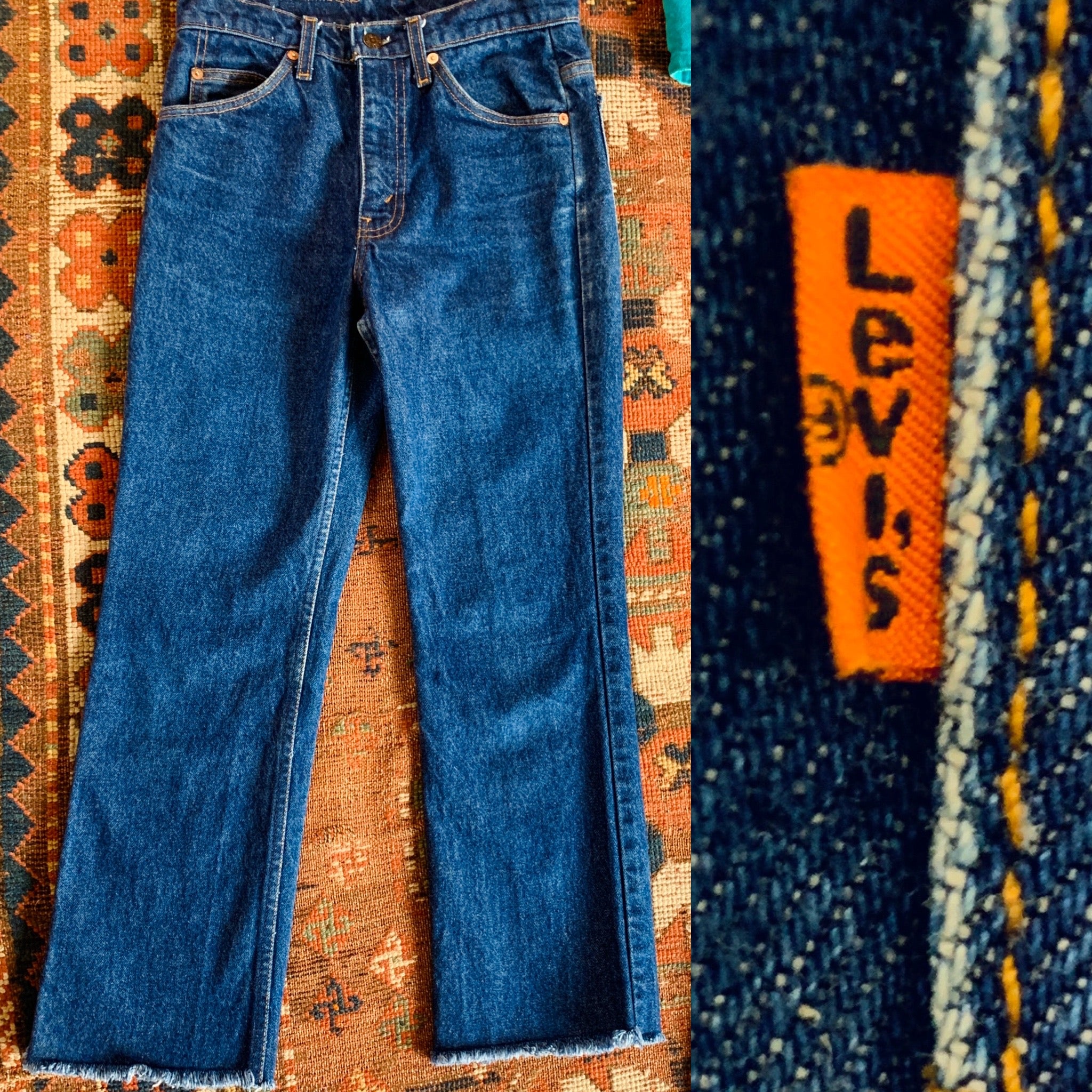 Orange Tab High Waisted Cut Off Levi's Jeans — vintage 1990s Levi's bottoms in orange