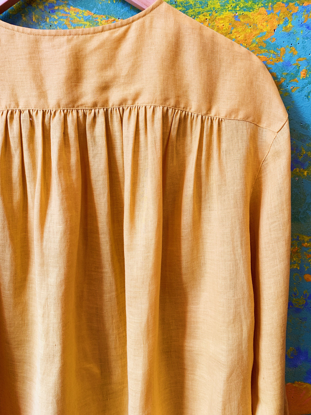 Giorgio Armani Mustard Linen Button Up Blouse — vintage 1990s Giorgio Armani top in yellow