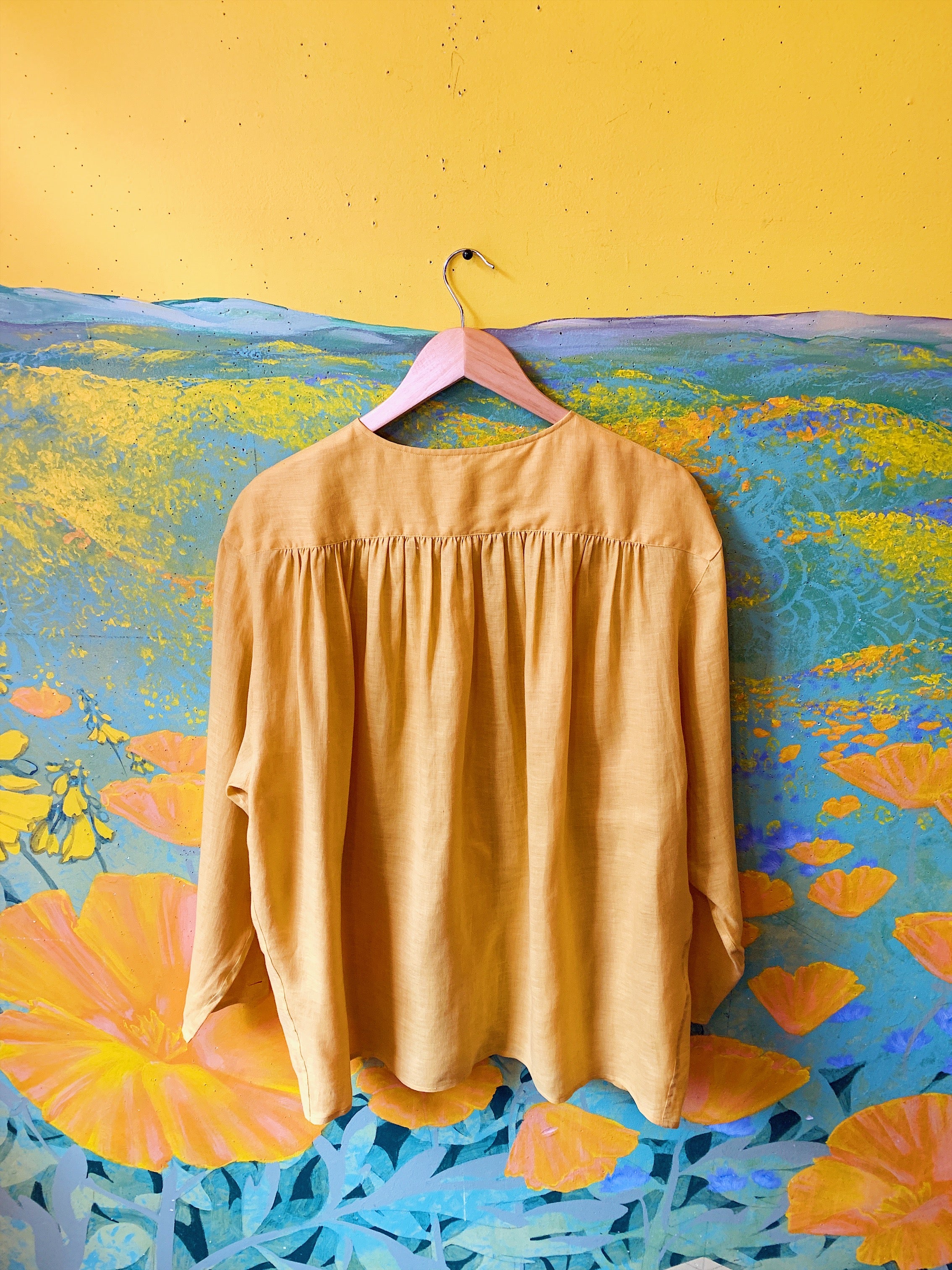 Giorgio Armani Mustard Linen Button Up Blouse — vintage 1990s Giorgio Armani top in yellow