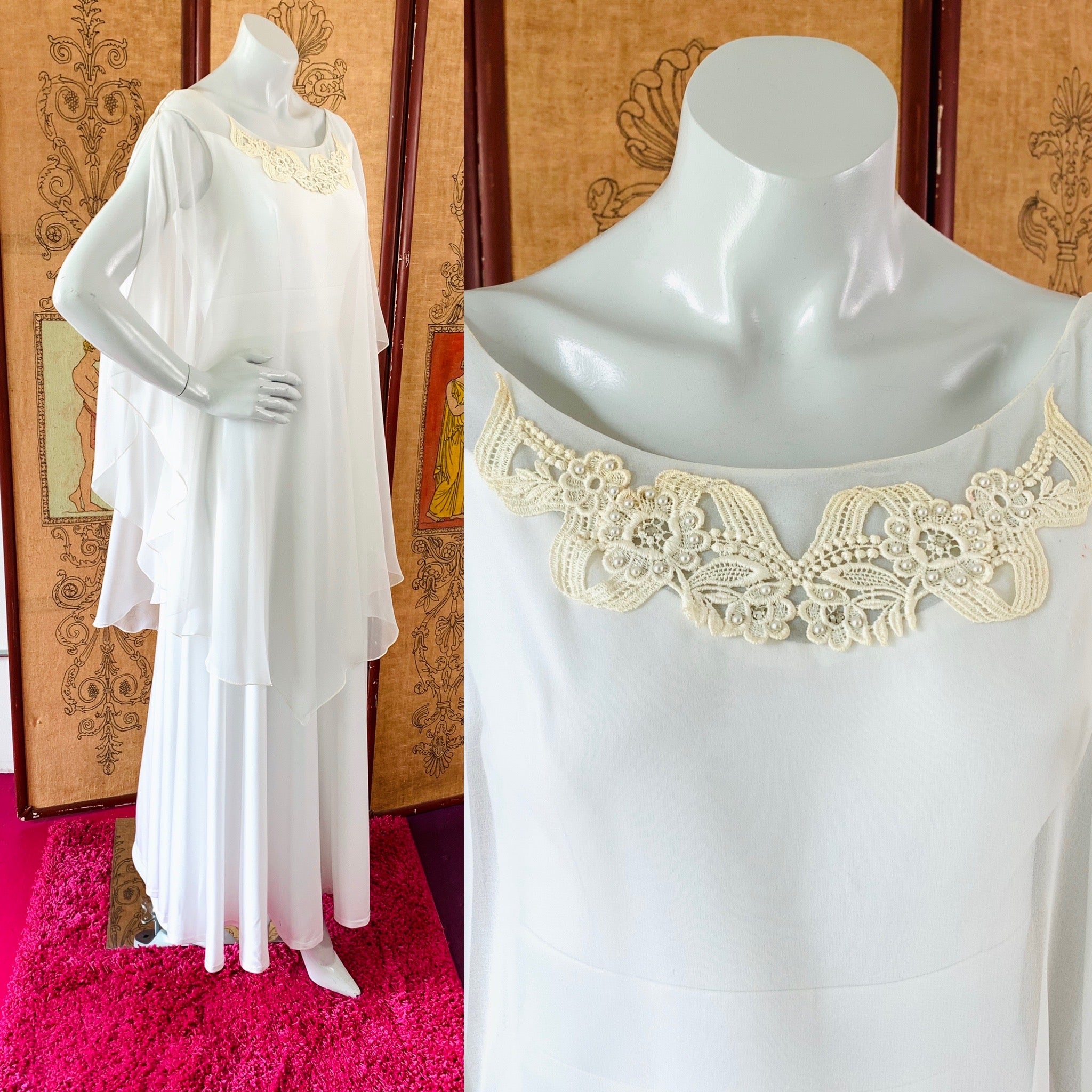 Ethereal White 1970s Maxi Dress — vintage 1970s dress in white