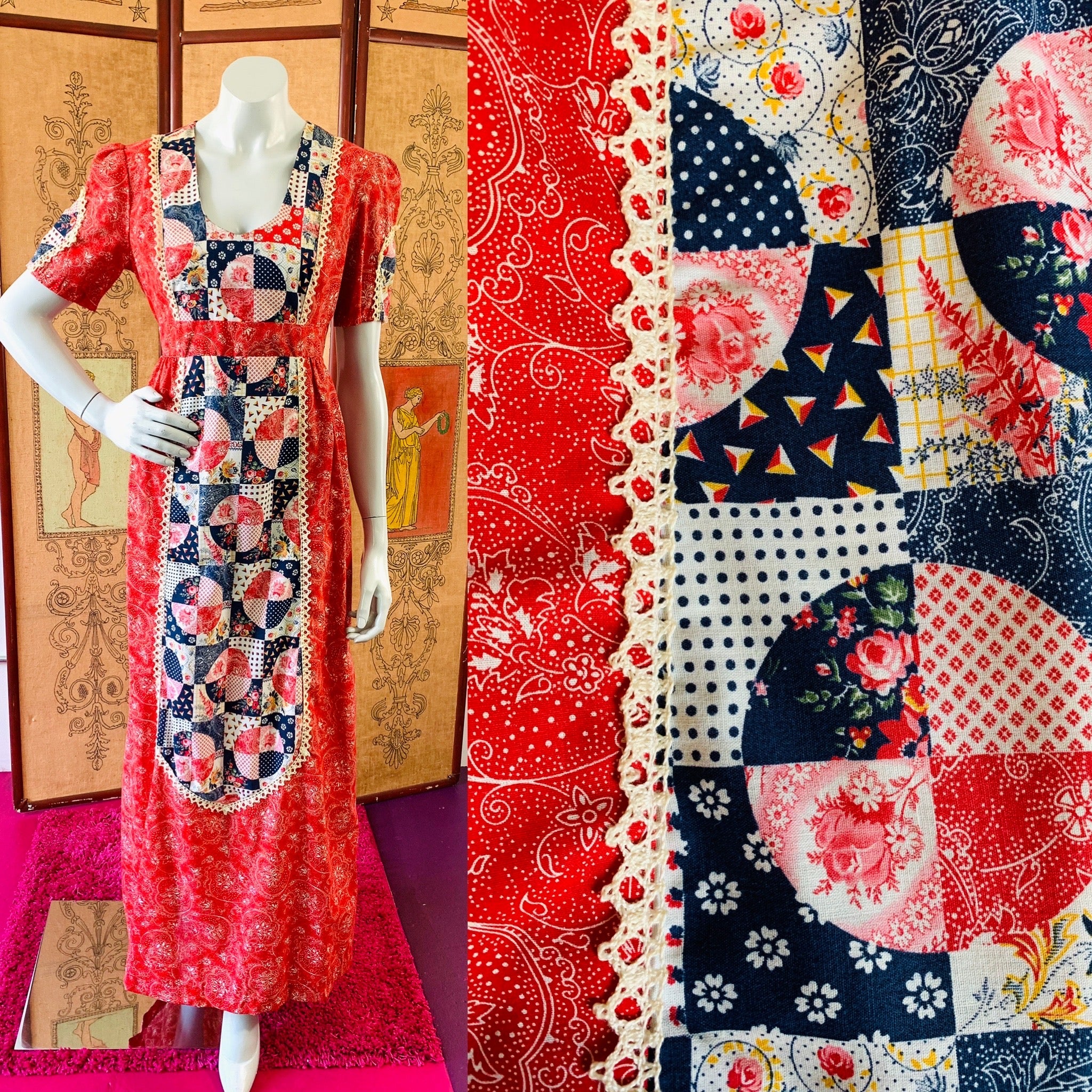 California hippie puff sleeve maxi dress with an unique print!