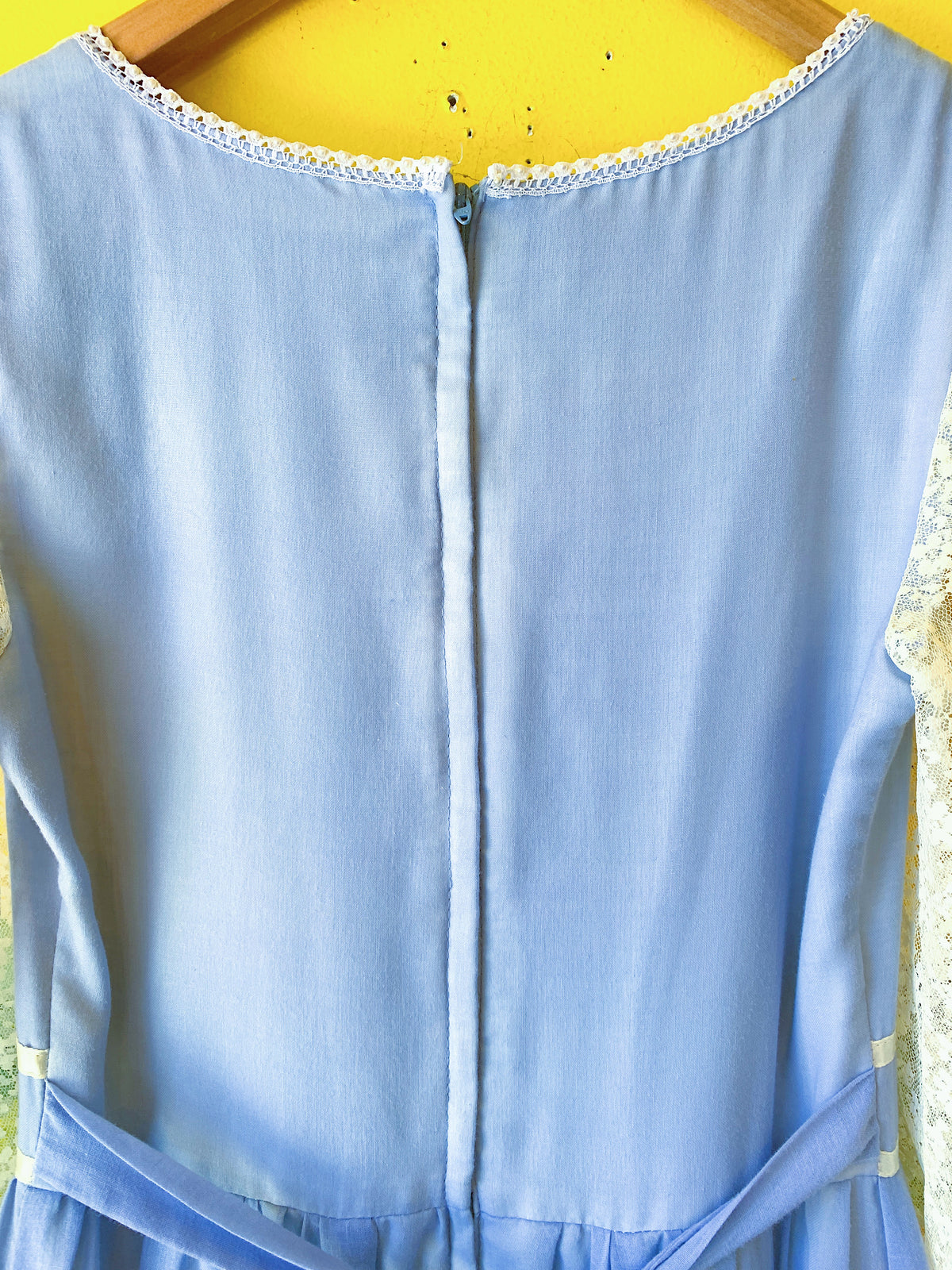 Powder Blue Lace Gunne Sax Long Sleeve Maxi Dress — vintage Gunne Sax dress in blue