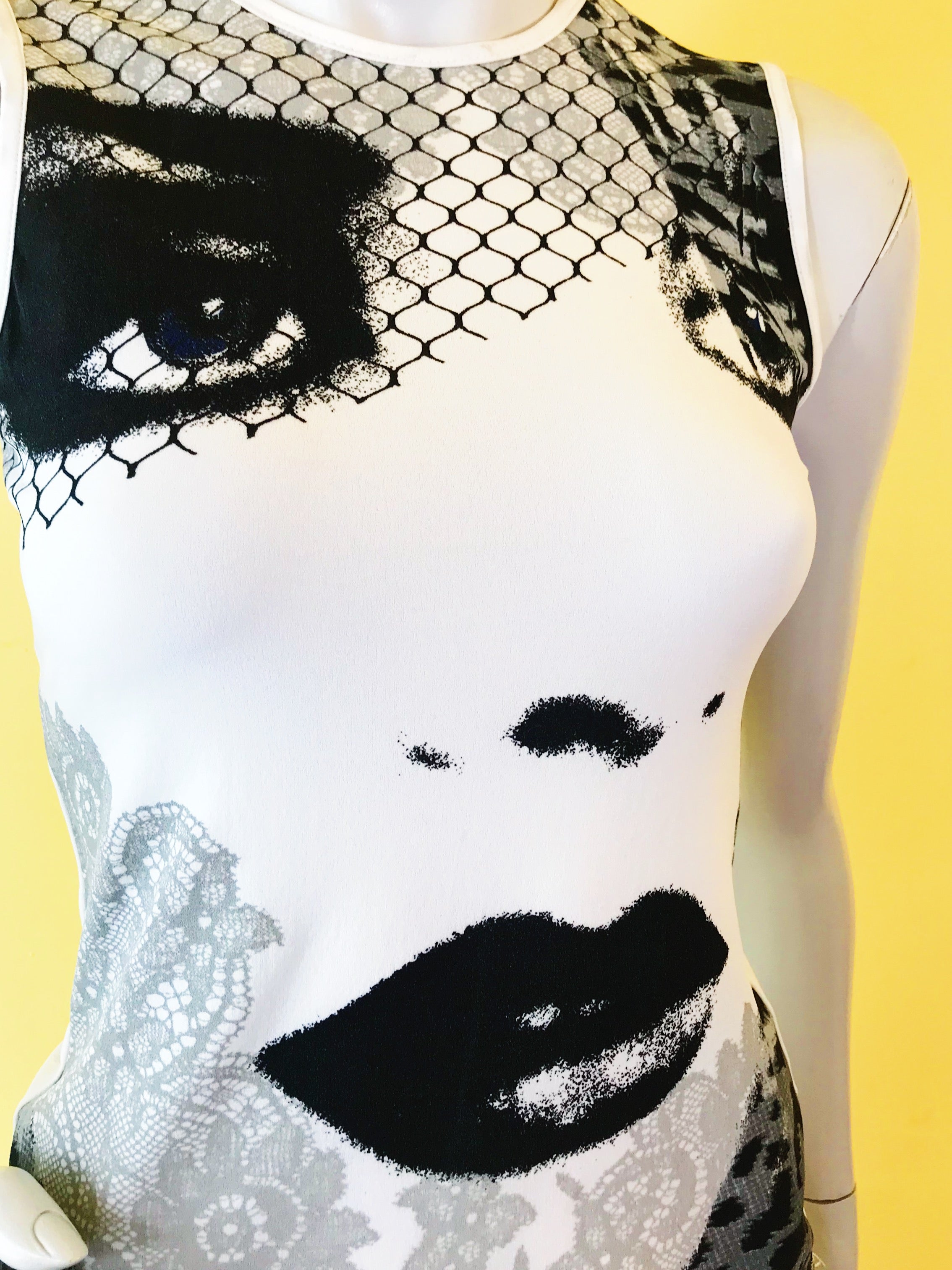 '90s/00s Black & White Noir Femme Graphic Top — vintage 1990s Morgan De Toi top in black, white