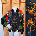 Hot Air Balloon Cherub Print 80s Jacket — vintage 1980s jacket in black, multicolour