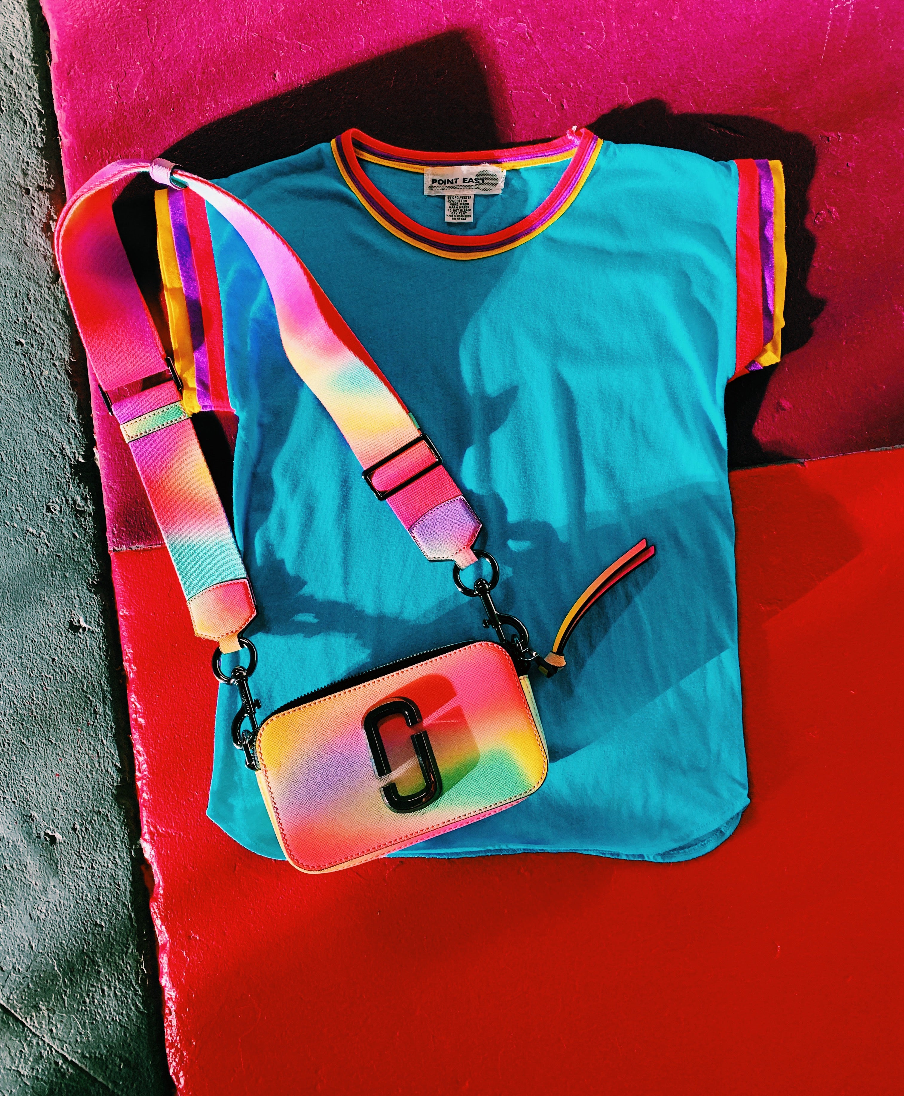 Turquoise Blue T-Shirt with Triple Layered Details — vintage 1990s top in blue
