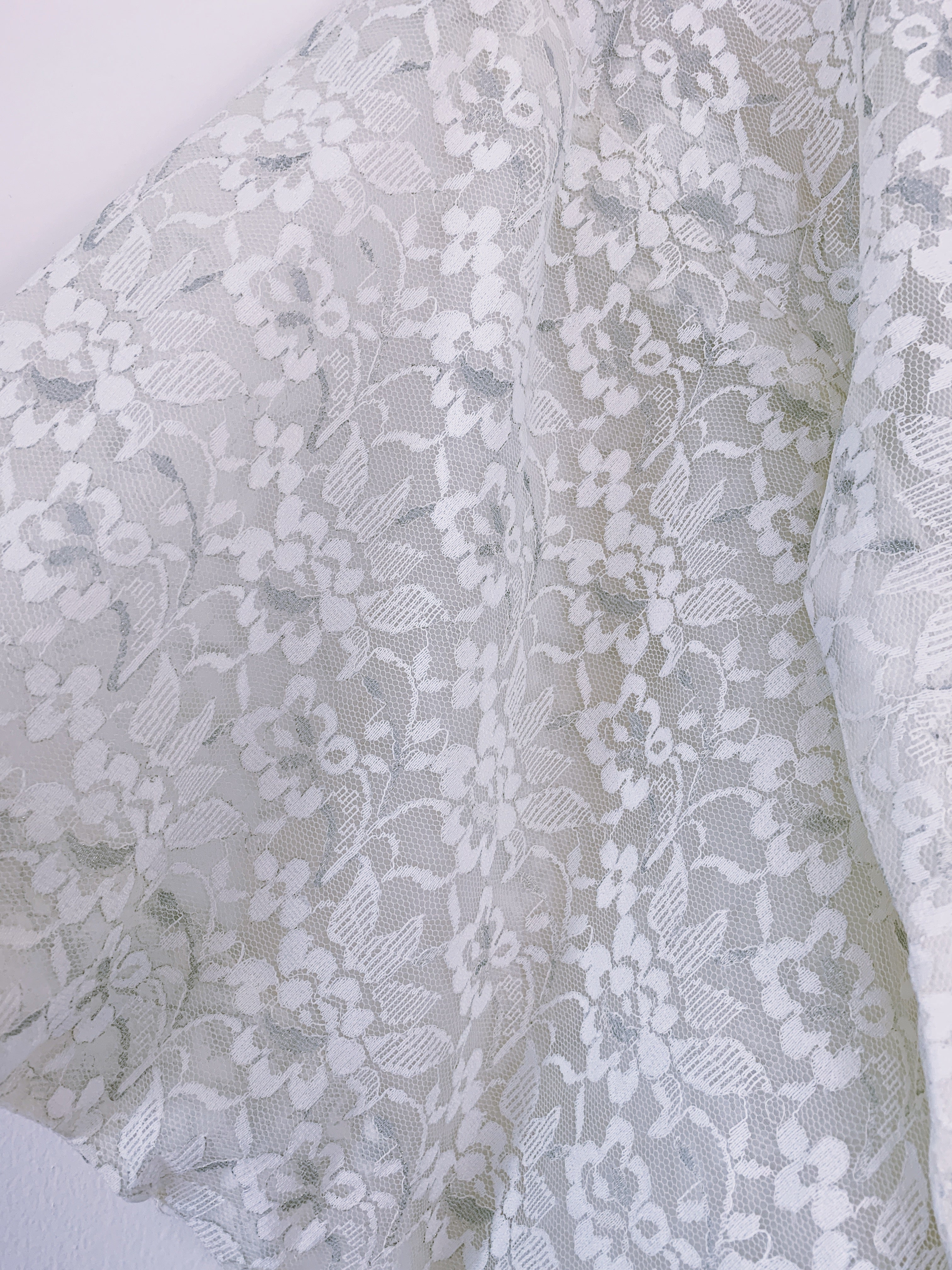 White Lace Metallic Silver Detail Summer Haori Kimono Jacket — vintage 1970s jacket in white, silver