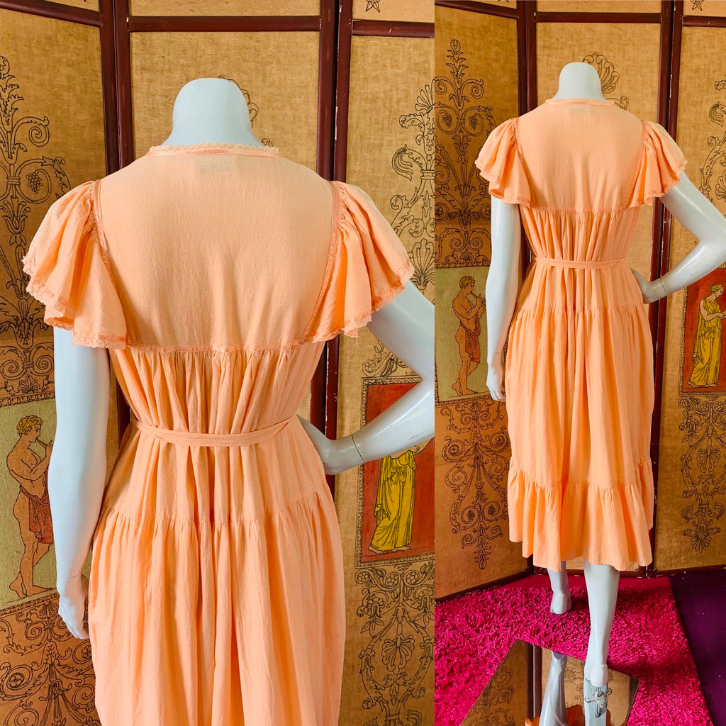 Peach Indian Cotton Embroidered Dress — vintage dress in orange