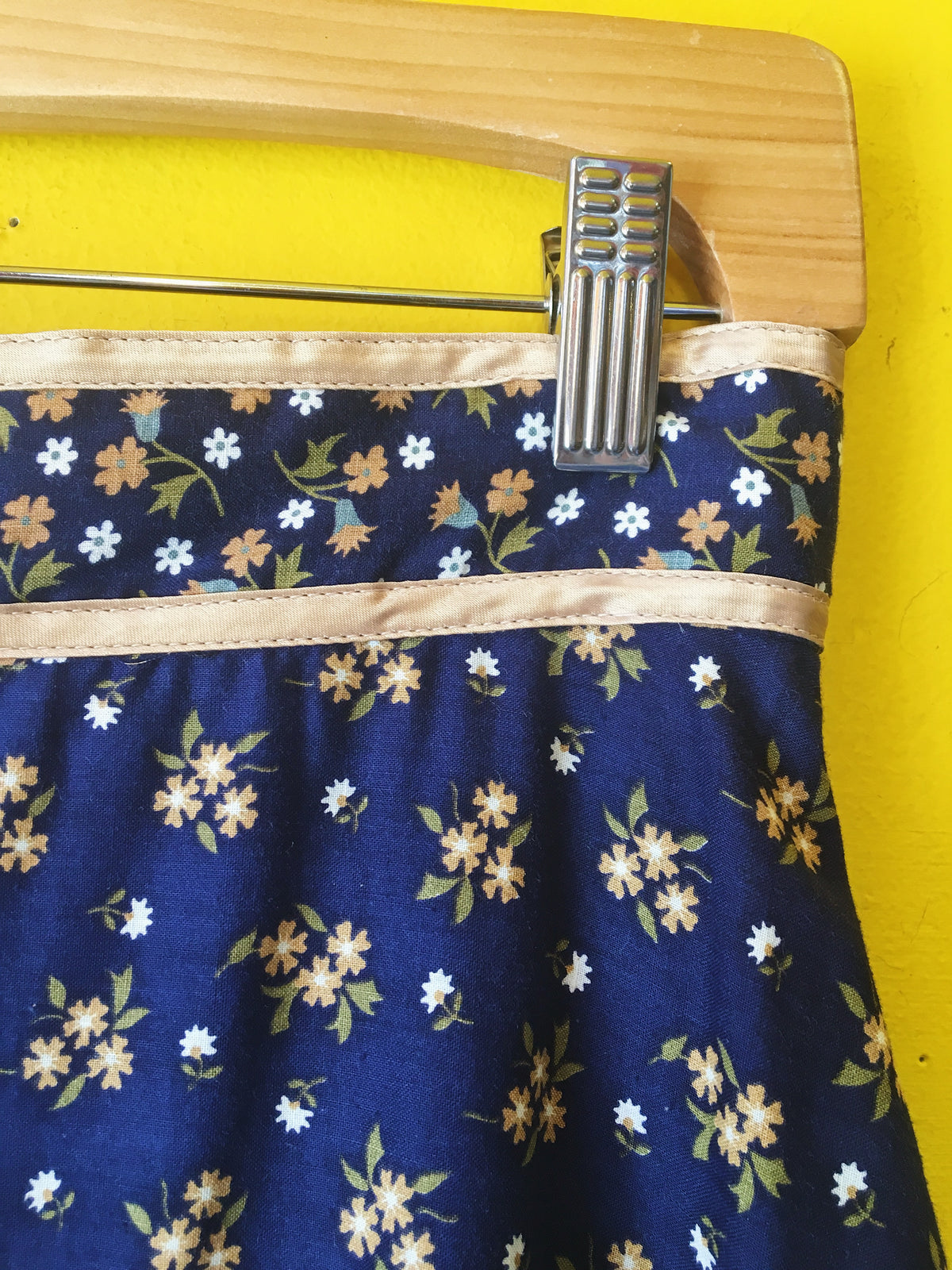 SOLD Blue Jasmine Flower Gunne Sax Full Length 1970s Prairie Skirt — vintage 1970s Gunne Sax bottoms in blue