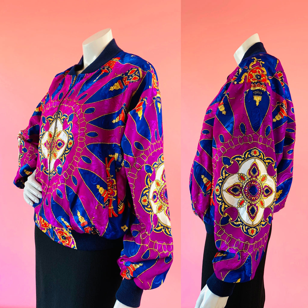 Purple Medallion Jewel Royal Print Jacket — vintage top in purple
