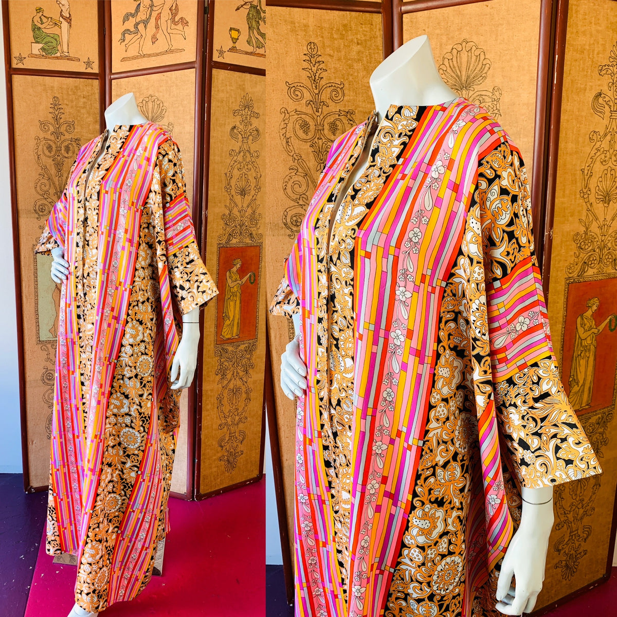 Pink Floral & Striped Deadstock 1970s Caftan — vintage 1970s caftan in pink