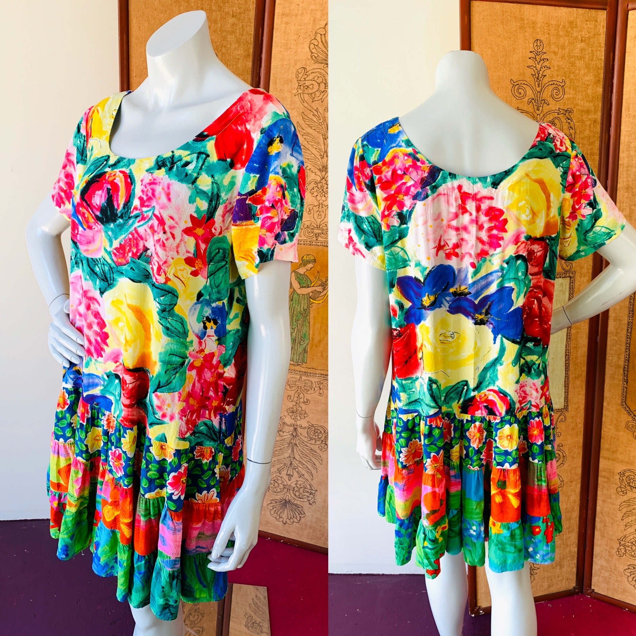 Jam's World 90s Babydoll Rainbow Floral Summer Dress — vintage 1990s dress in multicolour