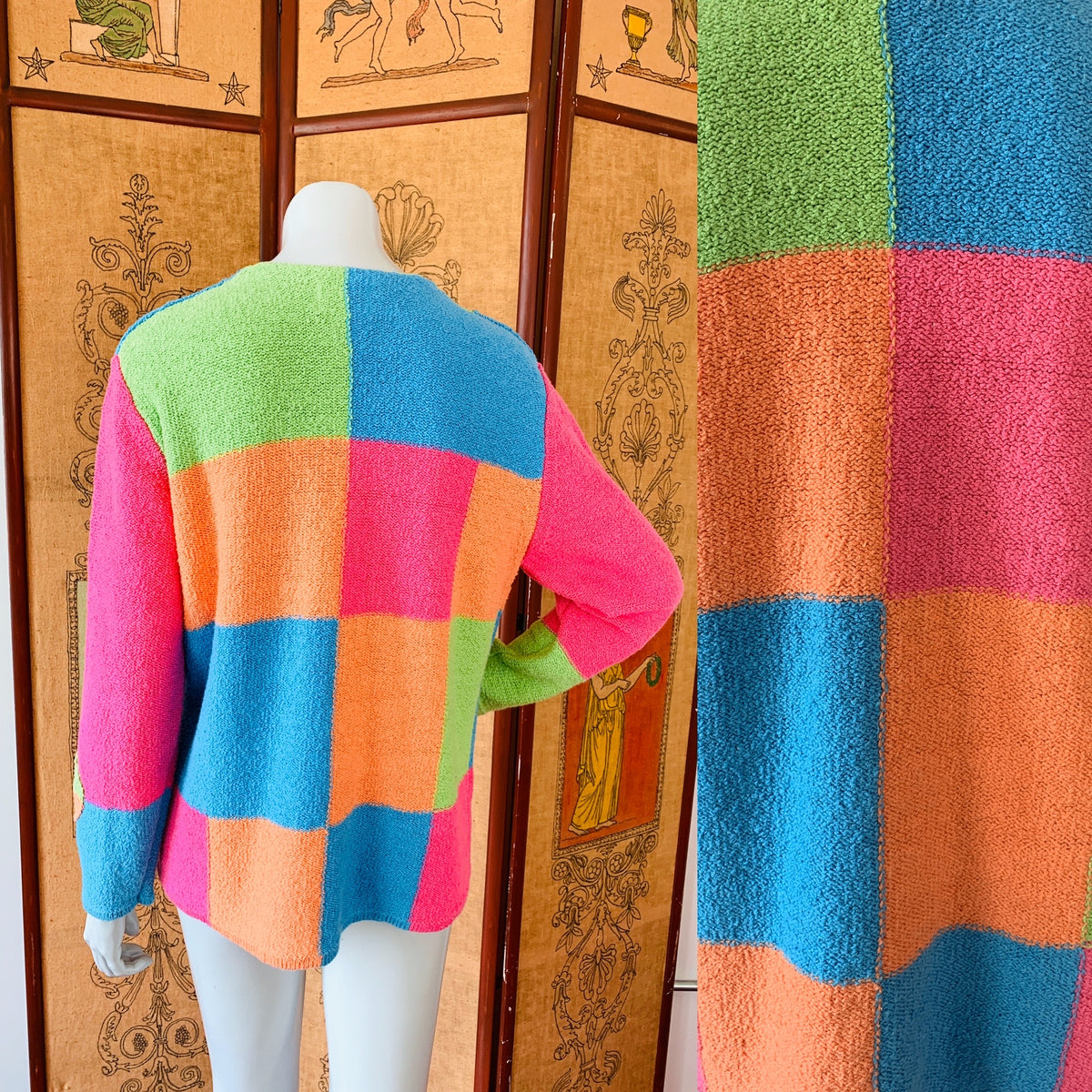 Sherbet 90s Colorblock Zip Up Cotton Sweater — vintage 1990s knit in orange