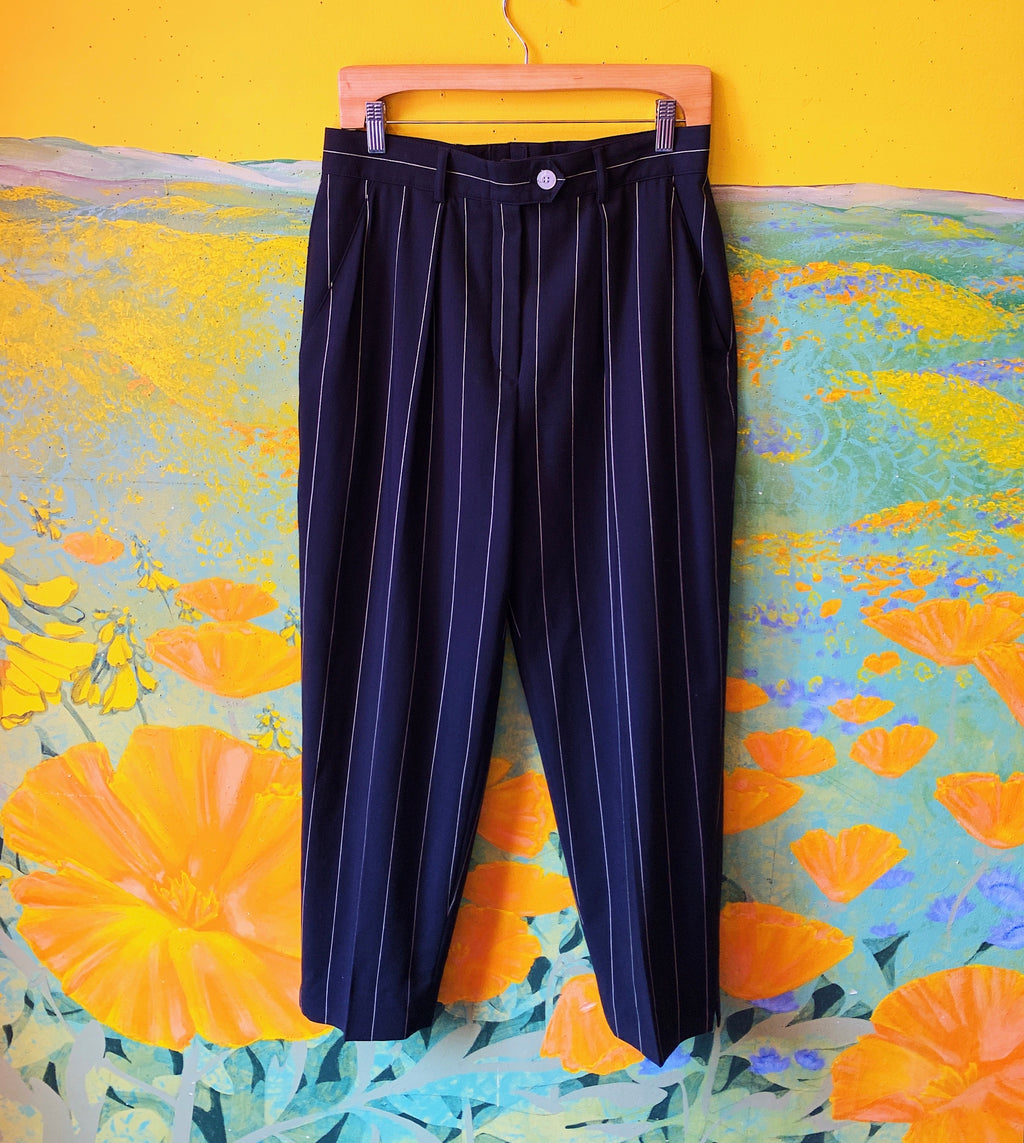 Black & White Pinstripe Escada Pants. Sold exclusively at Empress Vintage in Berkeley, CA.