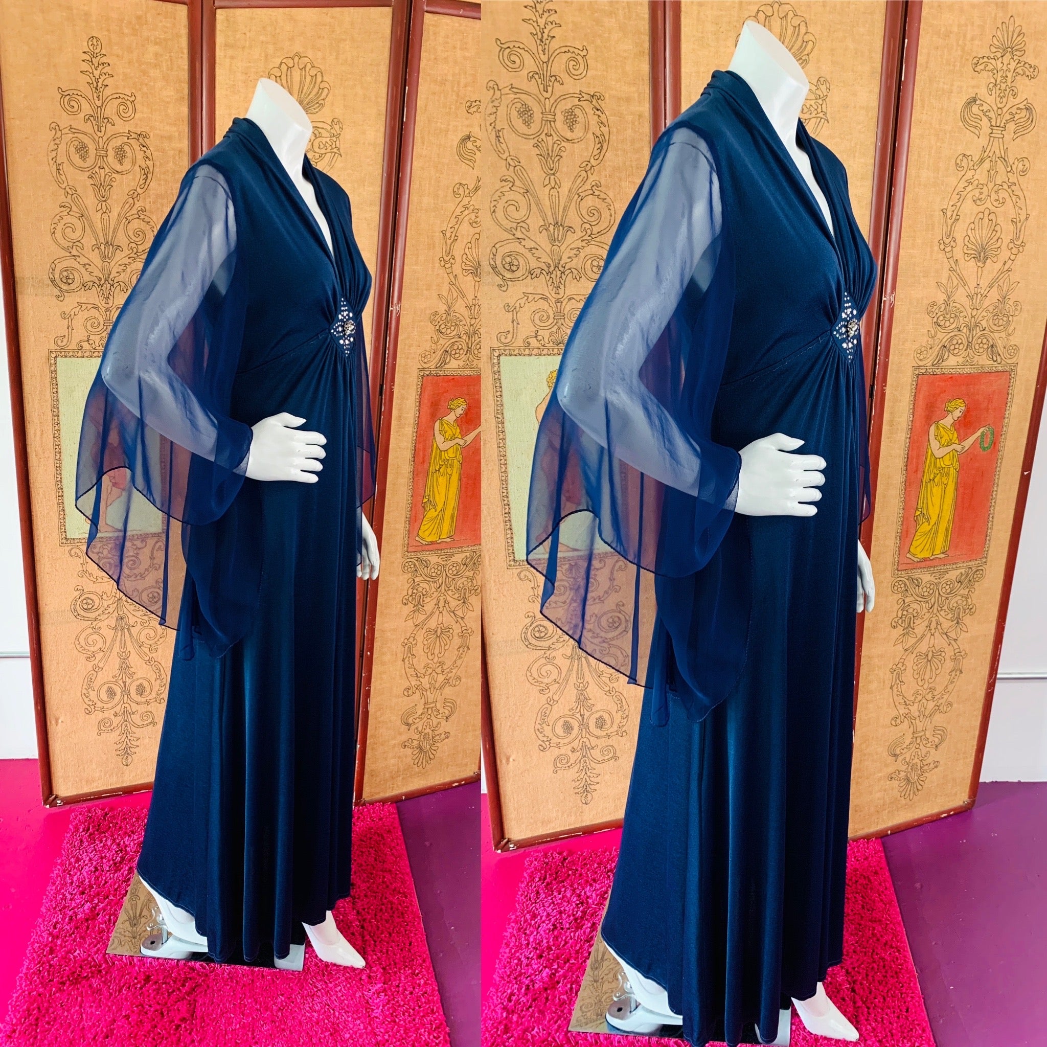 Dark Blue Angelic 1970s Maxi Dress — vintage 1970s dress in blue