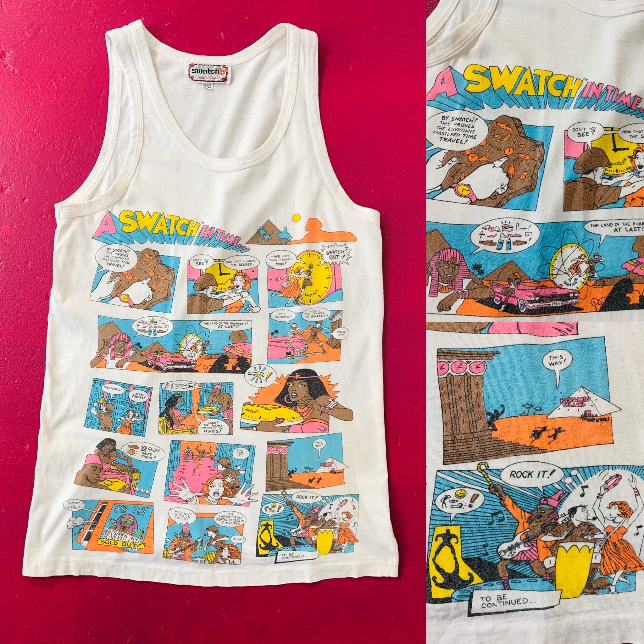 Swatch Time Travel Comic Print Tank Top — vintage 1980s top