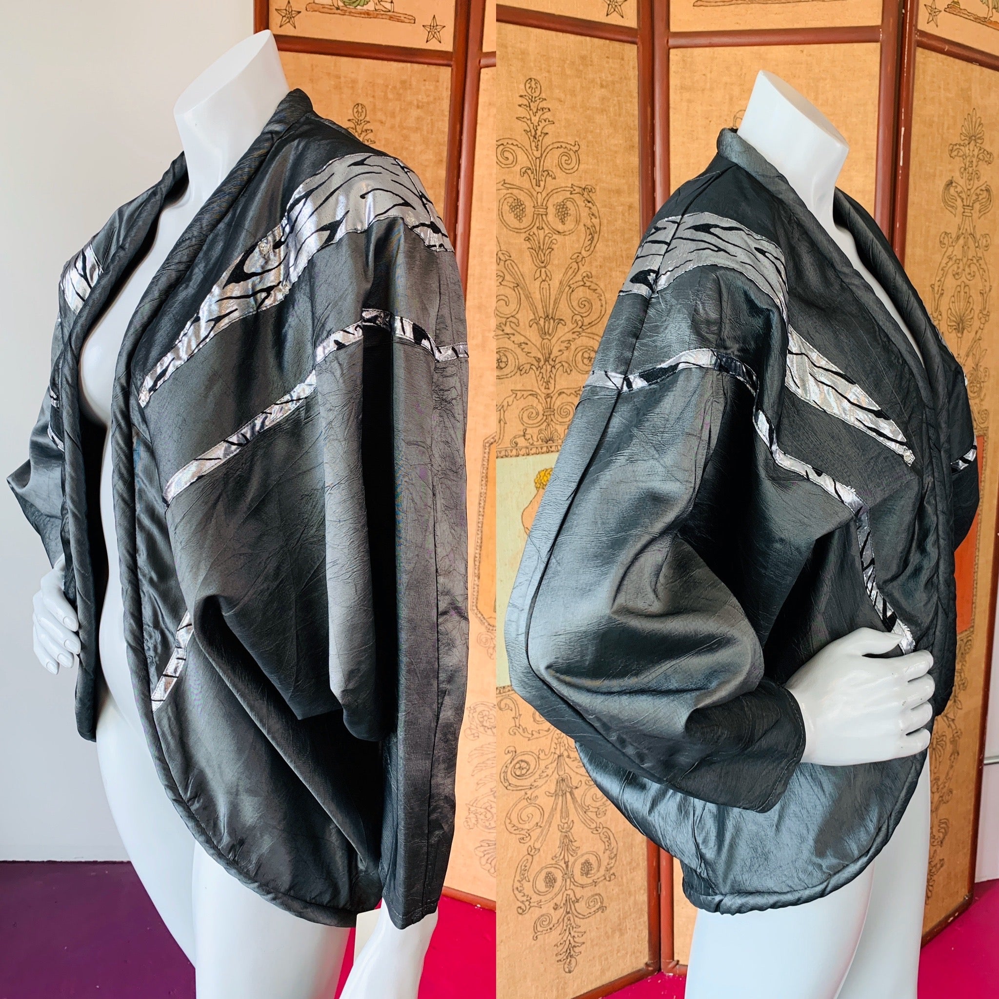 1980s Dolman Sleeve Gunmetal Silver Deadstock Jacket — vintage 1980s jacket in silver