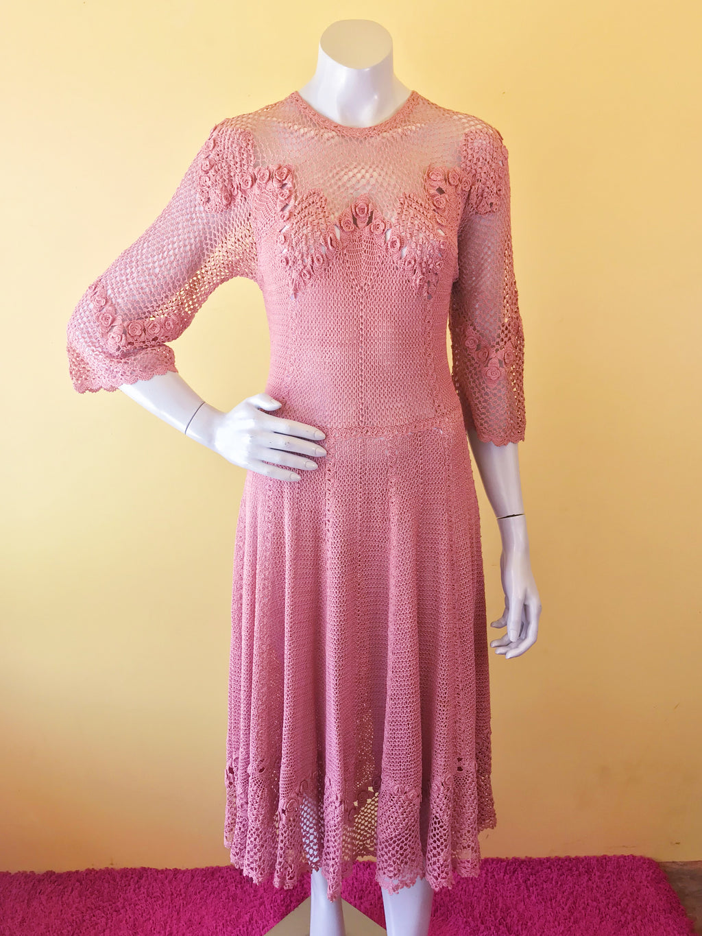 Angelic Mauve Pink Lace Maxi Dress. Sold exclusively at Empress Vintage in Berkeley, CA.