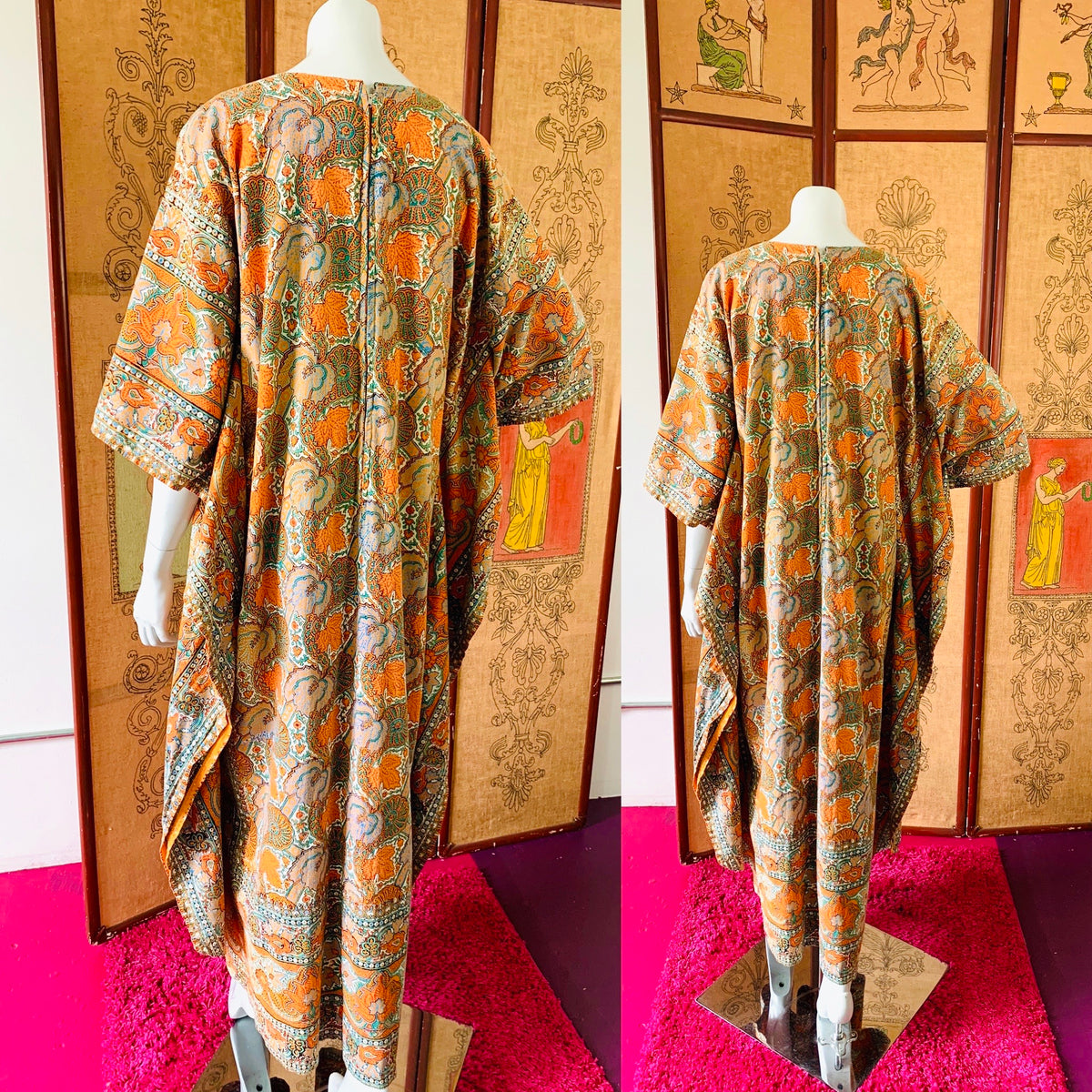 1970s Block Print Cotton Paisley Caftan — vintage 1970s dress