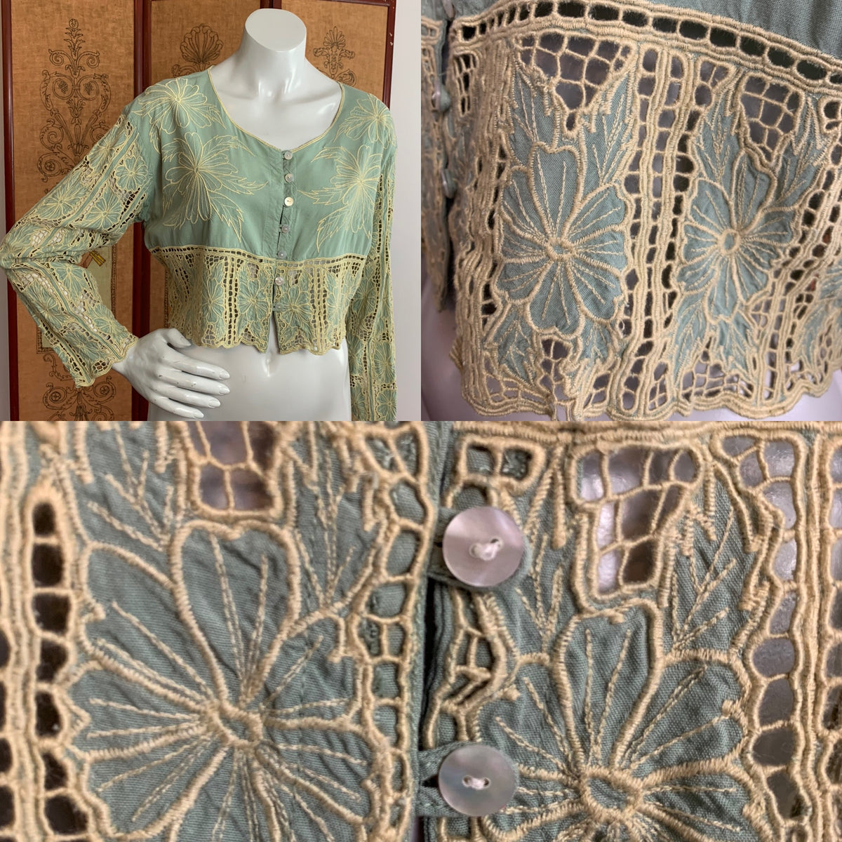 Bali Cut Out Sage Green Crop Top — vintage top in green