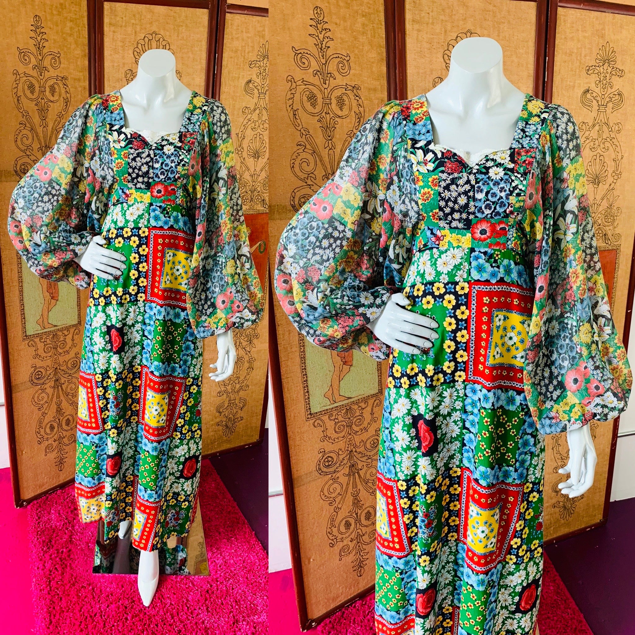 Terri Juniors California label on a 1970s hippie dream dress!  Available by request in store and for purchase online.