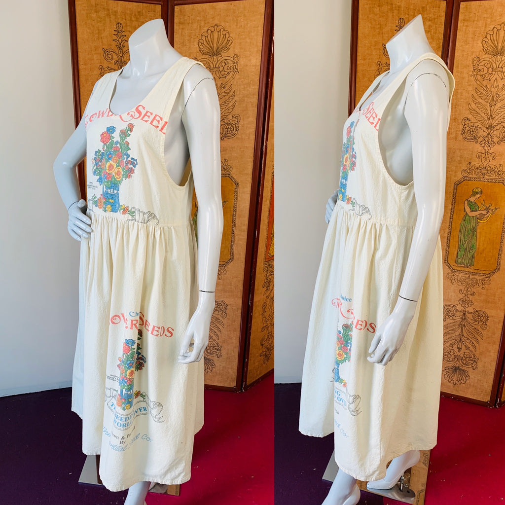 Cotton Flower Seed Sack Dress — vintage 1980s dress