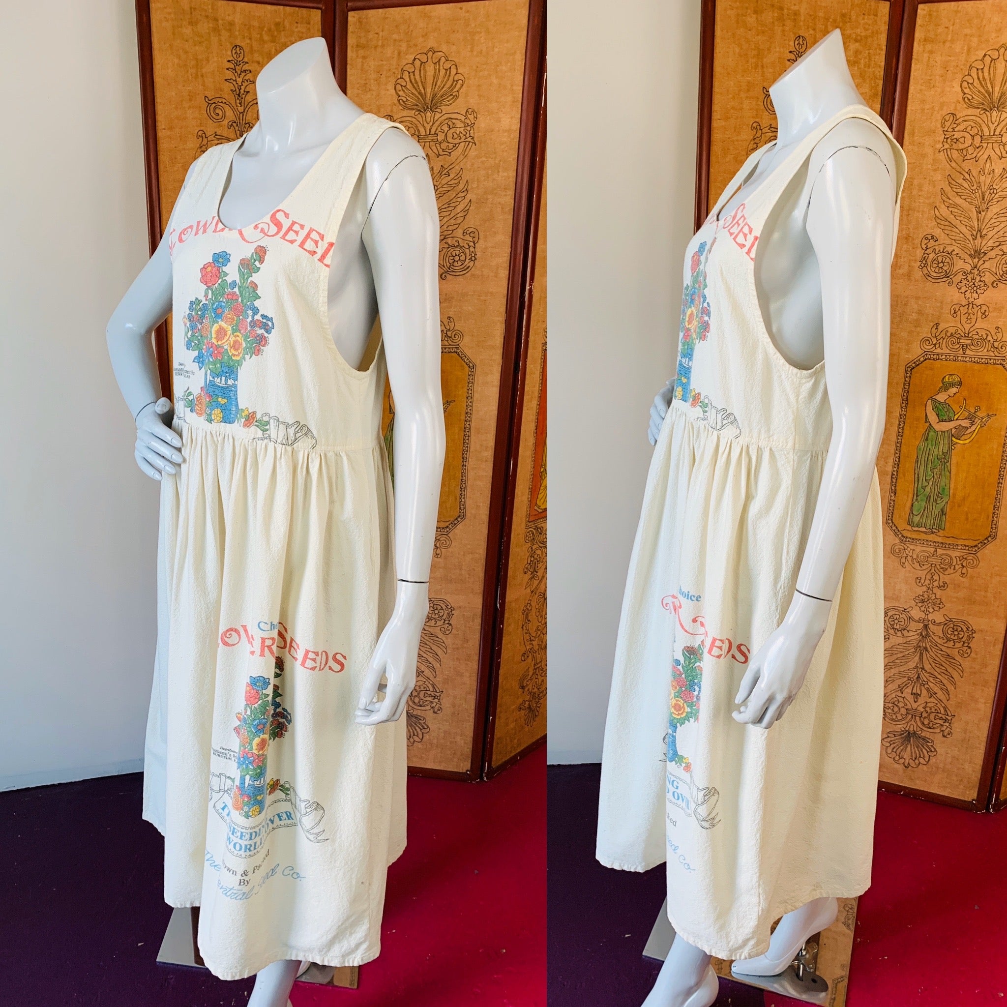 Cotton Flower Seed Sack Dress — vintage 1980s dress