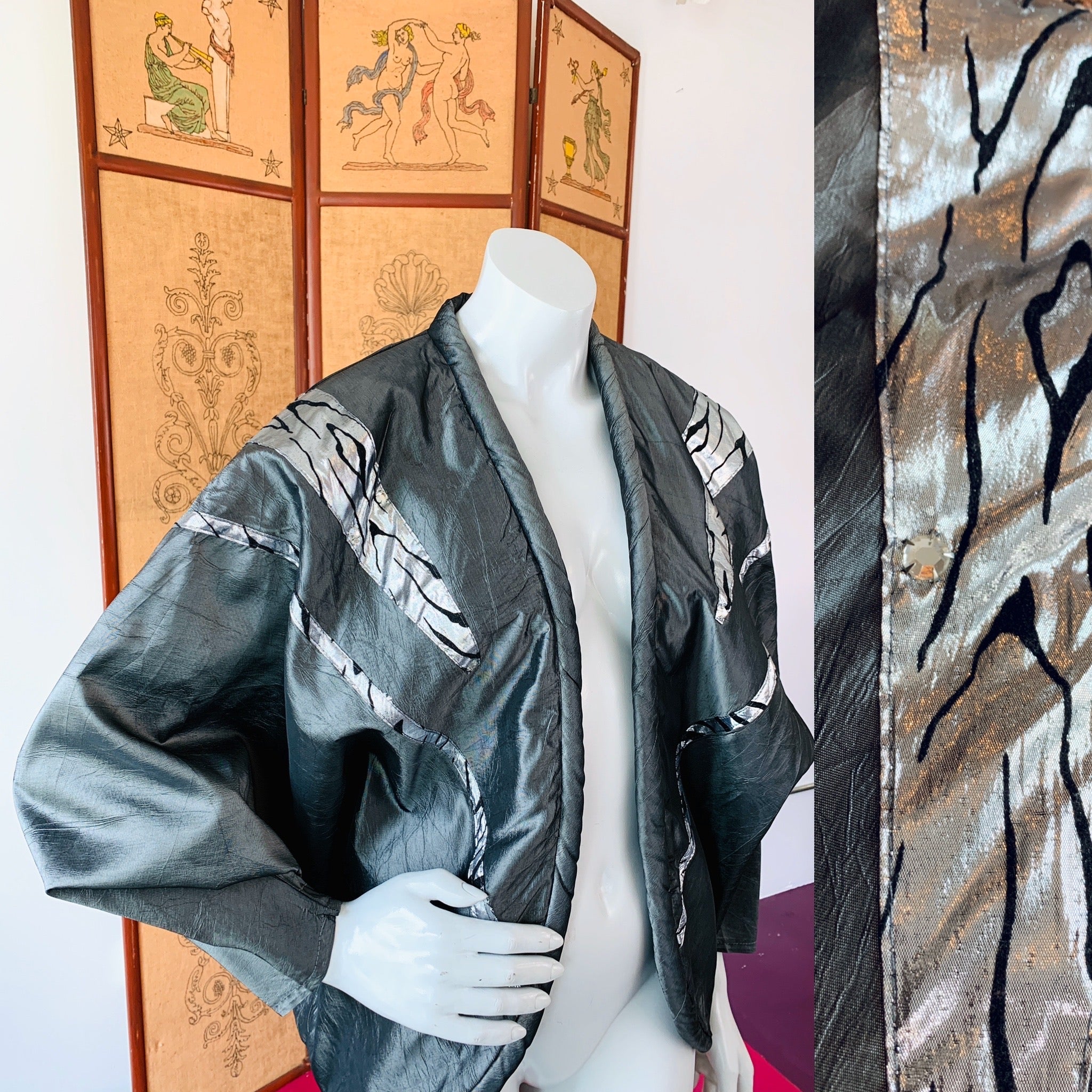 1980s Dolman Sleeve Gunmetal Silver Deadstock Jacket — vintage 1980s jacket in silver
