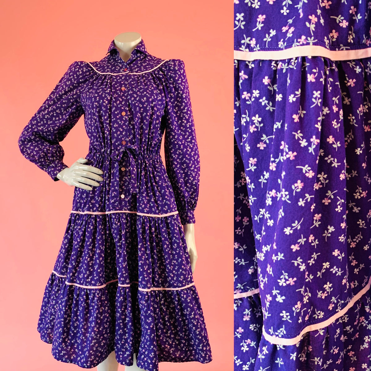 Purple Floral Cotton Prairie Dress — vintage dress in purple