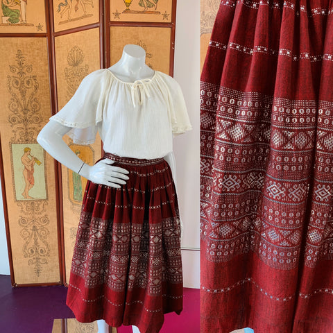 Guatemalan Silver Metallic Burgundy Skirt