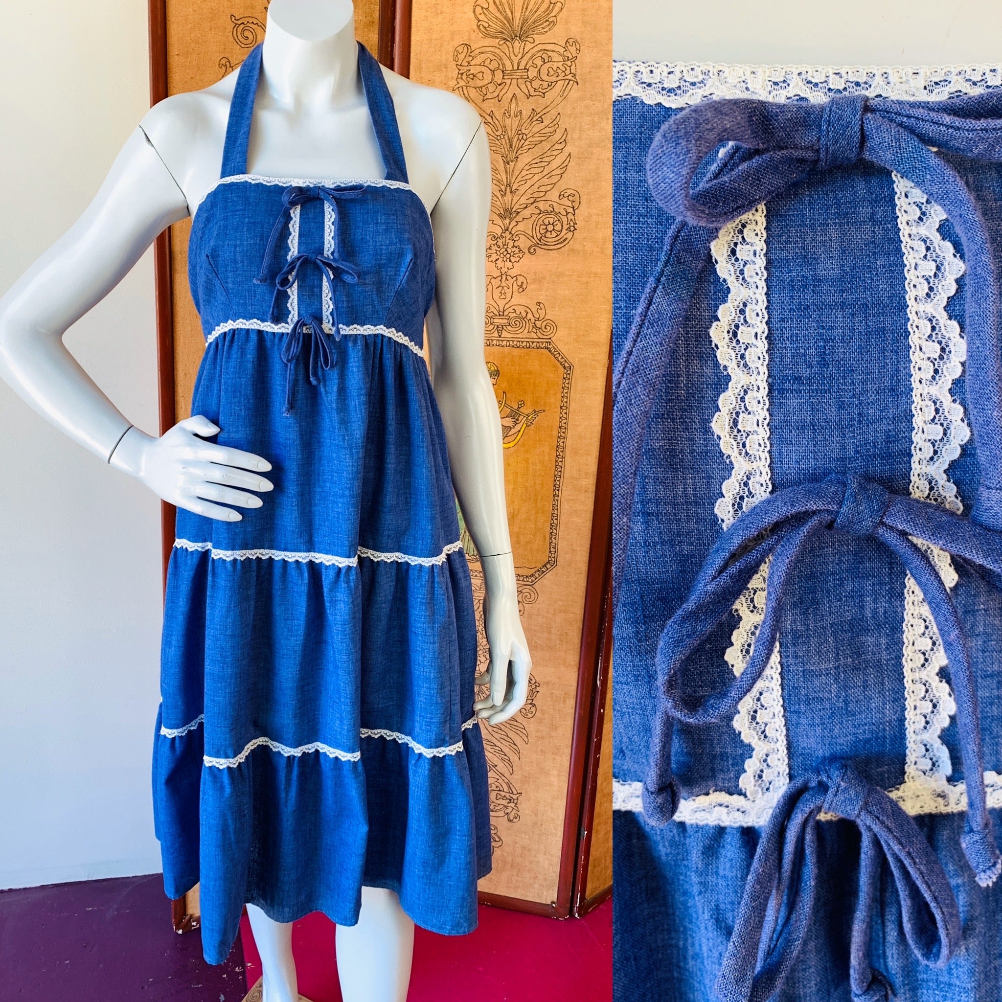 The perfect blue prairie vintage halter dress is available now.