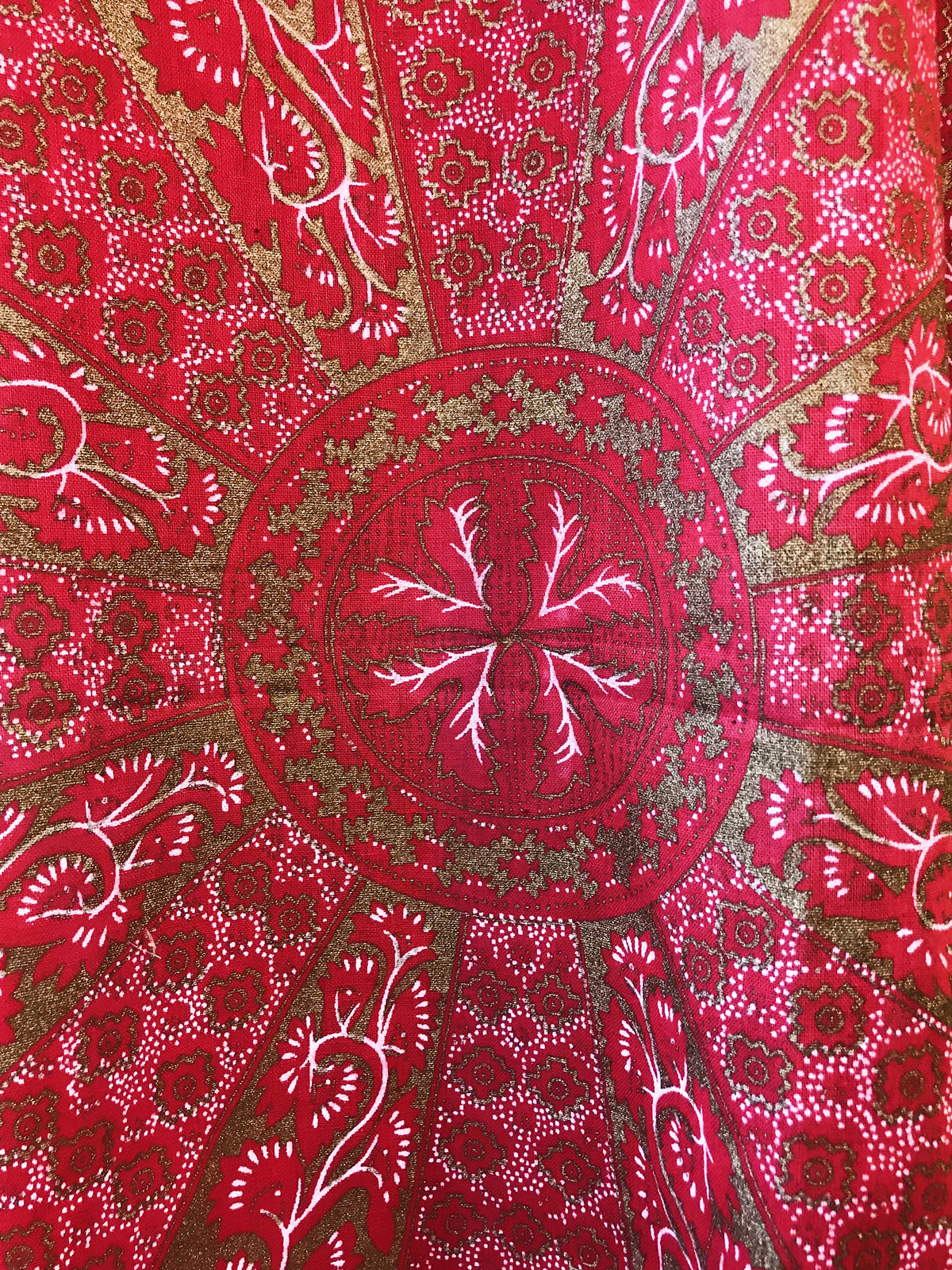 1970s Auburn Patterned Maxi Caftan Dress — vintage 1970s dress in red, gold
