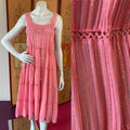 Indian Cotton Gauze Crochet Pink Dress with Rainbow Metallic Threads — vintage Sameer dress in pink, multicolour