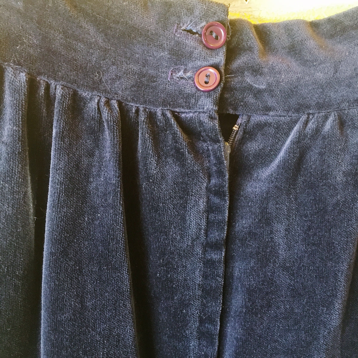 Midnight Blue Velvet Gunne Sax Skirt with Lace — vintage Gunne Sax bottoms in blue