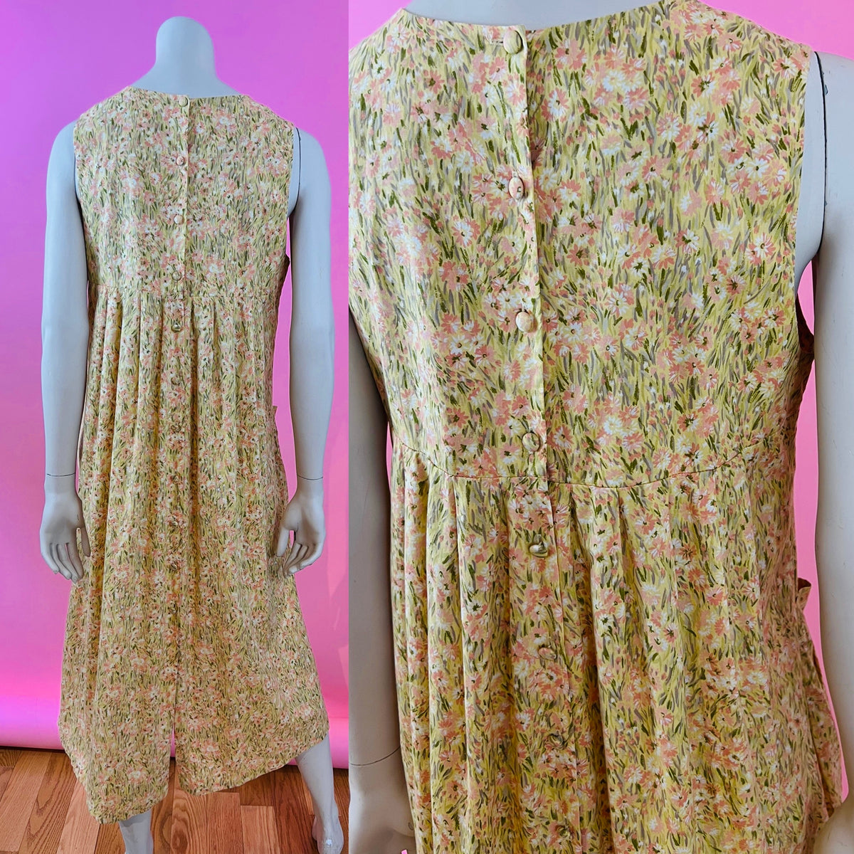 Laura Ashley Pink & Yellow Floral Button Up Maxi Dress — vintage Laura Ashley dress in pink, yellow