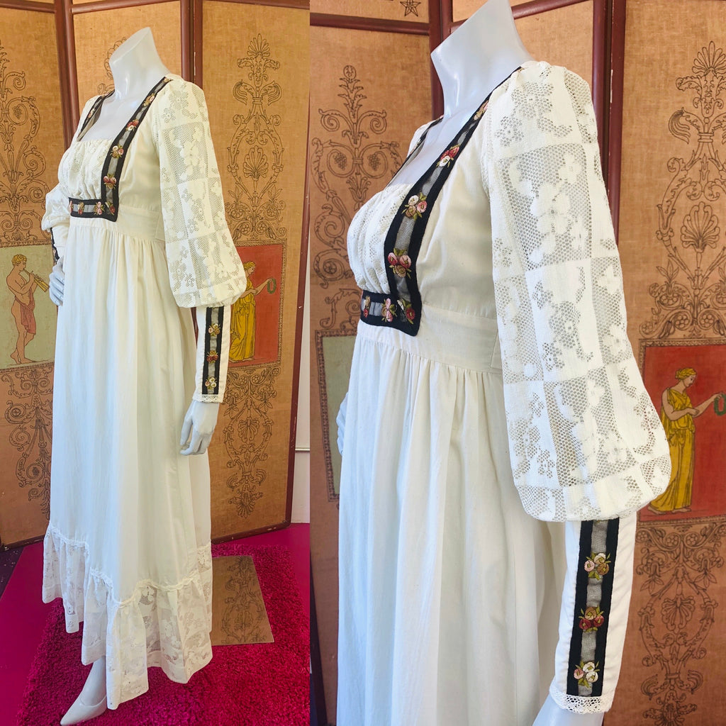 Poet Sleeve Gunne Sax Lace Detailed Maxi Dress — vintage Gunne Sax dress