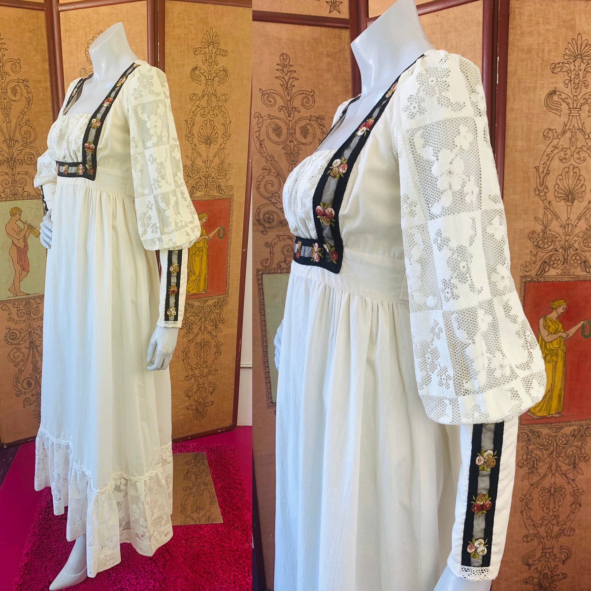 Poet Sleeve Gunne Sax Lace Detailed Maxi Dress — vintage Gunne Sax dress